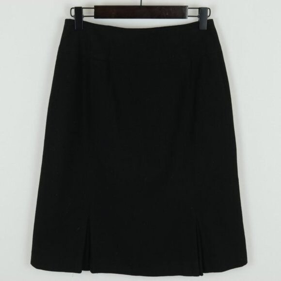 Banana Republic Women's Size 0 Black Wool Blend Pleated Knee Length A-Line Skirt - Picture 3 of 7